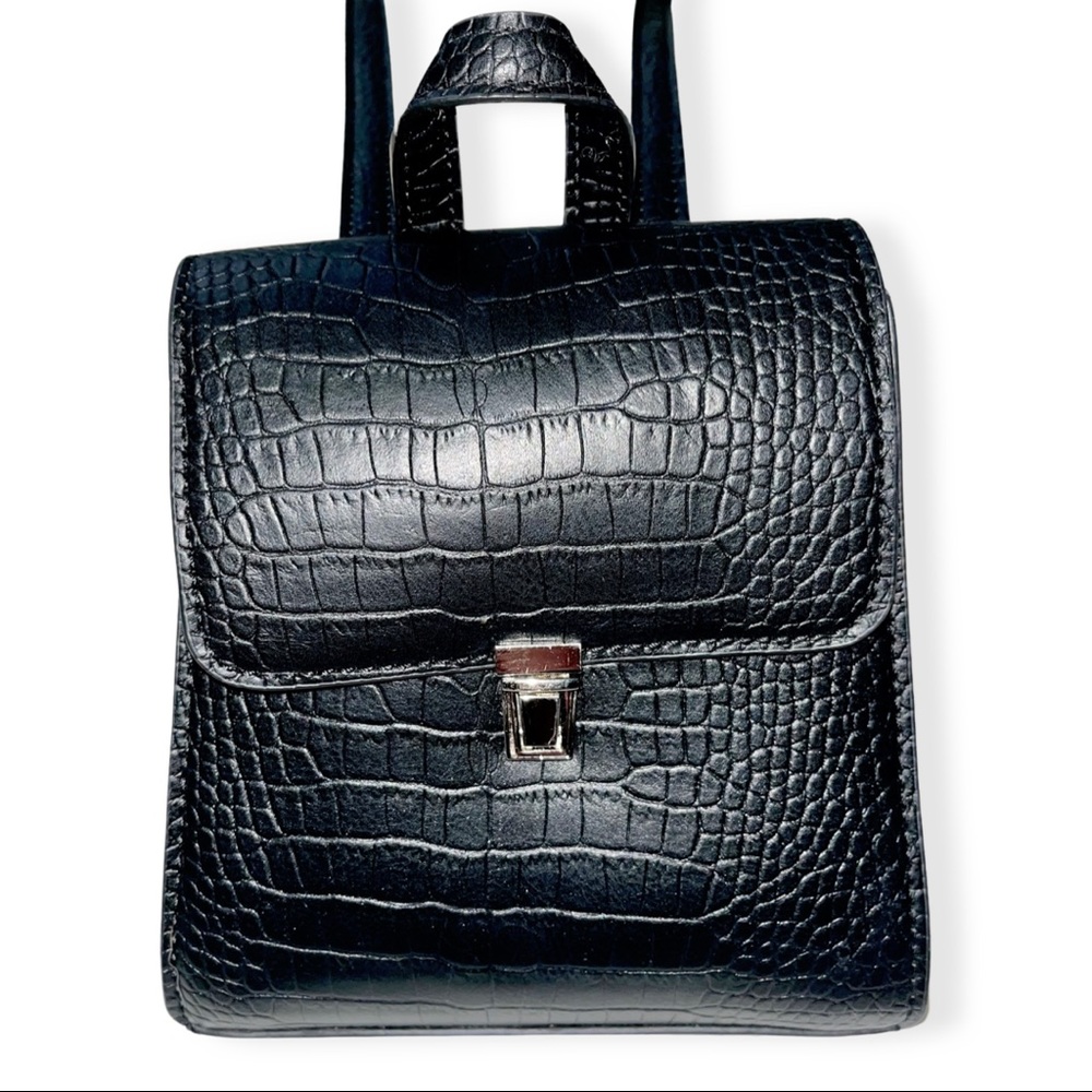 Brandy Melville Black Faux Leather Backpack Purse